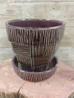 Vintage Purple McCoy USA Pottery 4" Basket Weave Flower Planter