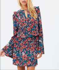 Atmos & Here Floral Mini Dress Size 10 Boho 70s Frill Long Sleeve Keyhole NWT