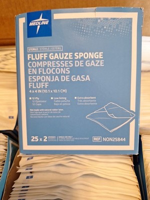 9+ Boxes of 4''x4'' Sterile Fluff Gauze Sponge 25x2 Per Box.