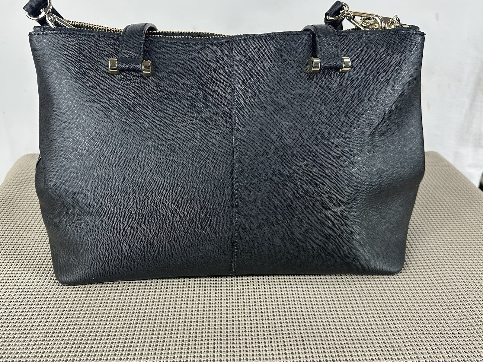 DKNY Bryant Park Saffiano Faux Leather Double Zip Tote Bag- Black image 2