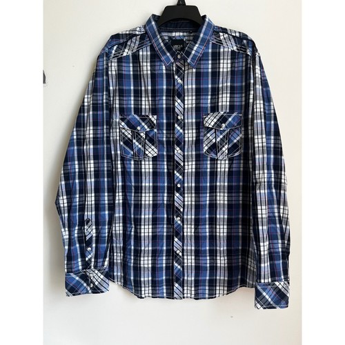 Various Artists XXL Plaid Long Sleeve Pearl Snap Shirt Blue White Red