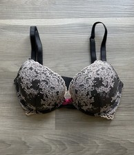 Victoria’s Secret 32DD Push Up Black Bra Sparkle Adjustable Straps 