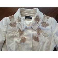 Dolce & Gabbana 2000s IT 36 Embroidered Cotton Tweed Jacket Cream Silk US 0-2 XS