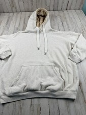 Aerie Oversized Pullover Hoodie Sz Medium Faux Fur Lined Hood Sweatshirt White