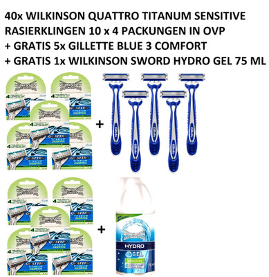 40 x Wilkinson Sword Quattro Titanium Sensitive Rasierklingen 4 6 8 10 12 IN OVP