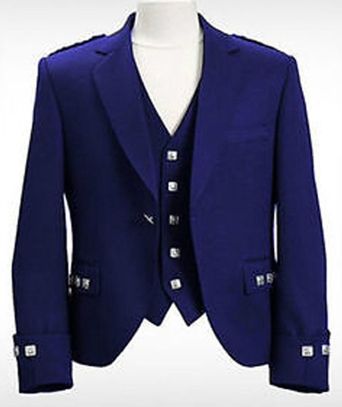Tropical wool Blue Argyle Thistle Buttons Jacket waistcoat Vest Size 44 S Chest