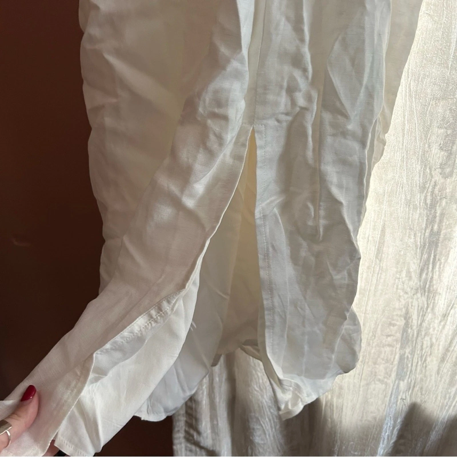 OFF WHITE Abito midi EN SAISON Sophie senza maniche ritagliato misto lino bianco sporco nuovo con etichette S difetto*