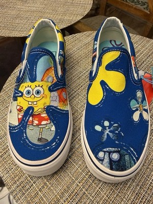 VANS SpongeBob SquarePants Slip-On Canvas Shoes Blue Men US 5. Women US 6.5