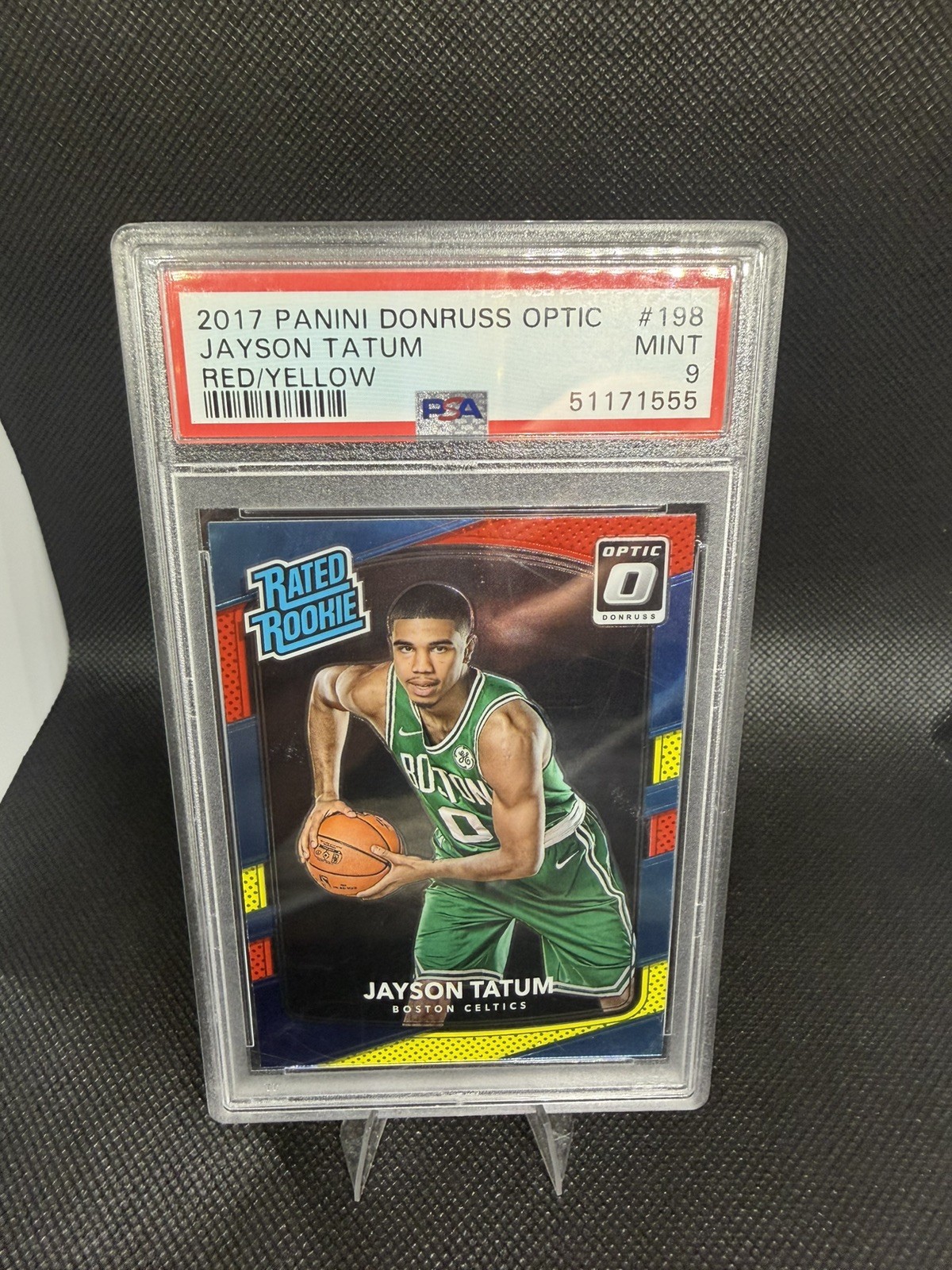 2017-18 Panini Donruss Optic Rated Rookie Jayson Tatum Red & Yellow (RC) PSA 9