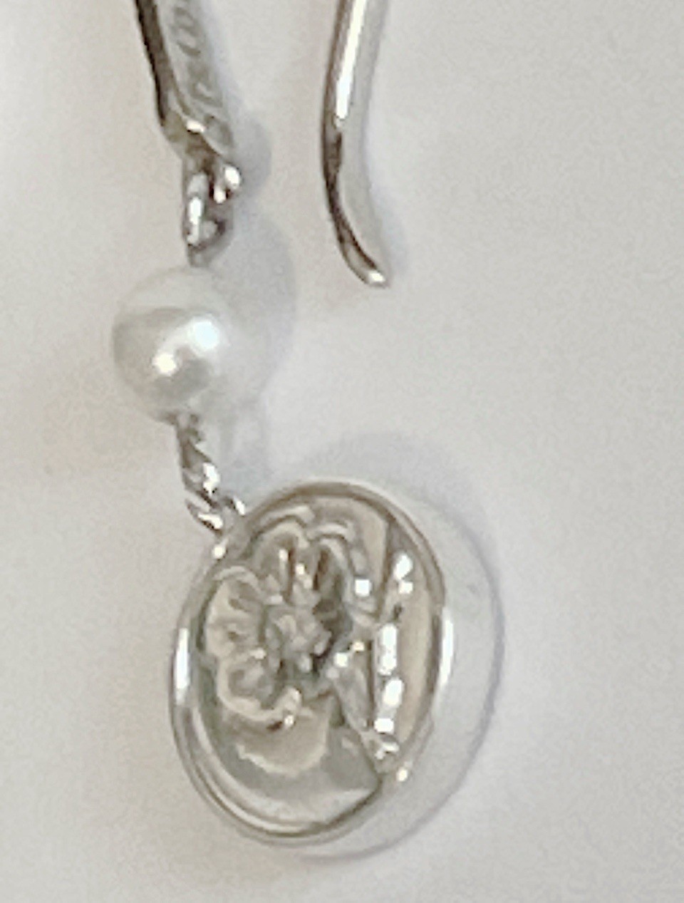 Tiffany & Co. Nature Rose Cultured Pearl 925 Sterling Silver Dangle Earrings