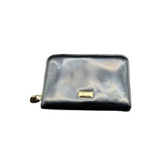Vintage Y2K Moschino Black Patent Leather Zip Around Wallet Gold Heart KC