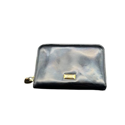 Vintage Y2K Moschino Black Patent Leather Zip Around Wallet Gold Heart KC