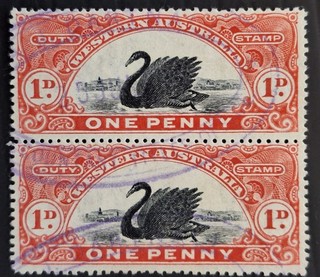 1904 Western Australia pair 1d red/Blck swan stamps Mixed perfs 14.25 14.5 14.75