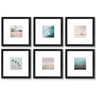 Americanflat 8X8 Picture Frame Set of 6 in Black - Use as 4X4 Picture Frames wit