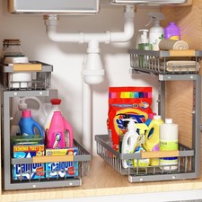 Liuoud Under Sink Organizer 2 Pack, 2 Tier Slide Out Large Capacity Height Adjus