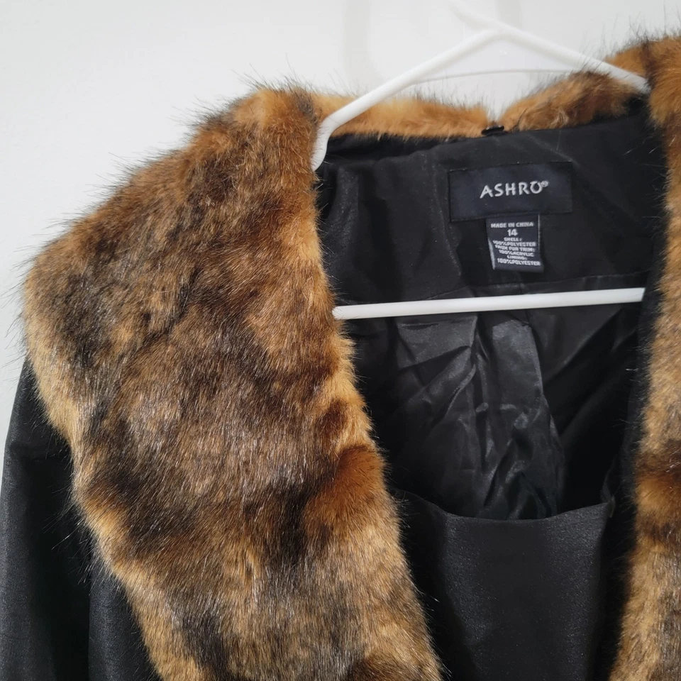 Ashro Womens Jacket Size 14 Faux Fur Trim City Elegant Old Money Luxury - Image 4 of 4