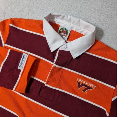 Virginia Tech VT Barbarian Rugby Shirt Ladies XL Orange Maroon L/S Striped