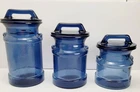 Vintage L E Smith Glass Milk Can Canister Storage Jar 3 PC Set - Cobalt Blue