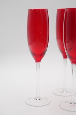 Ruby Red Glass Champagne Flute 1-Piece, Clear Stem, 9.25'' Tall Elegant Glass