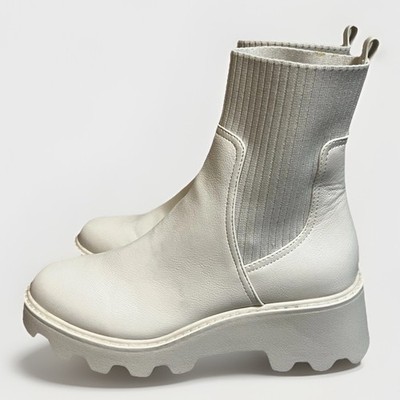 Off White Leather Platform Heeled Platform Chelsea Ankle Rain Winter Boots