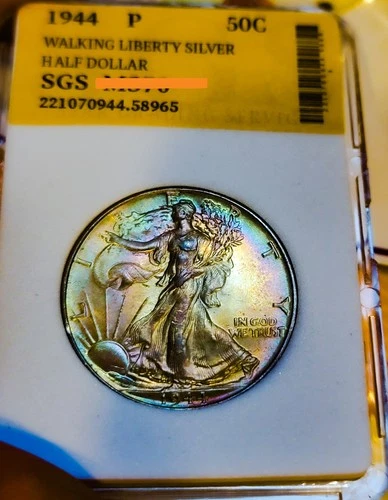 1944 P Walking Liberty Half Dollar Brilliant Uncirculated / LUSTROUS. SLABBED