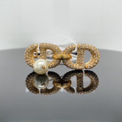 Christion Dior Gold-Finish Metal Cristals & White Pearl Hair Clip