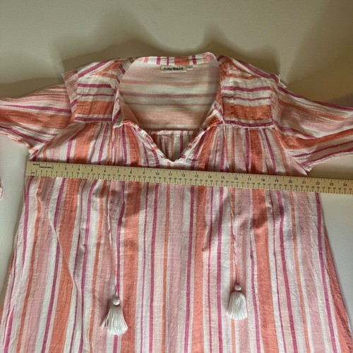 Roller Rabbit Tunic Top Cover Up Sz S Striped Tassels Cotton Vacation Beach Pink - Picture 12 of 12