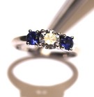 GIA certified 14k white gold .47ct diamond 3 stone sapphire engagement ring 3.3g — photo 7