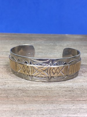 Benjamin Becenti Native American Sterling Silver 22k Filled Cuff Bracelet
