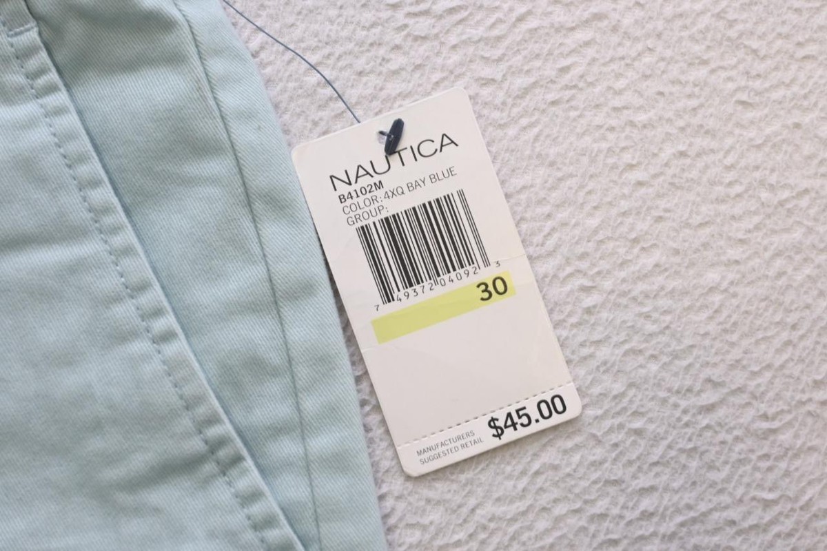 Nautica Classic Fit Khaki Chino Shorts Light Blue Flat Mens Size
