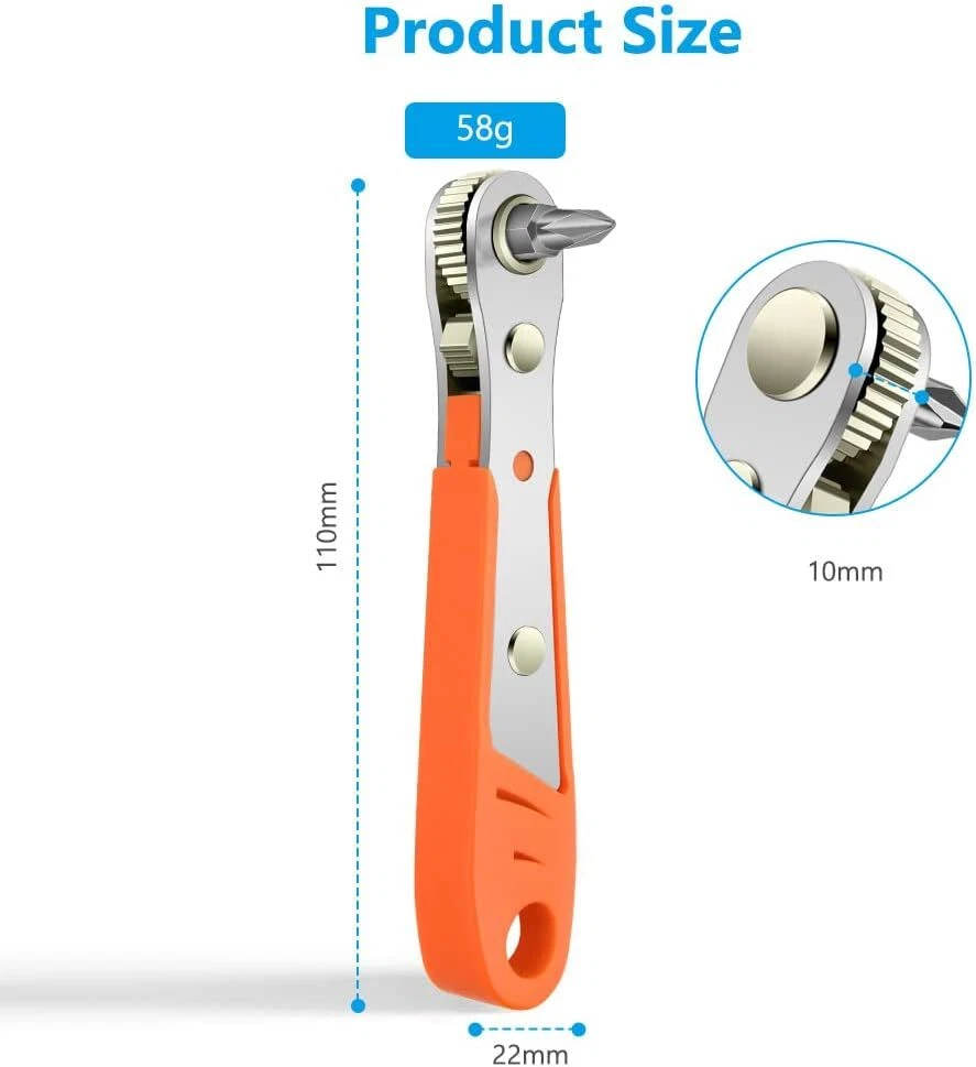 2X Ratcheting Right Angle Screwdriver Hex Drive 90 Degree Offset+10pc Bits Set!