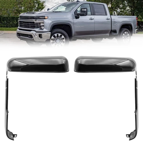 Gloss Black Tow Mirror Cover Cap For 2020-2024 Chevrolet Silverado 2500HD 3500HD