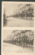 circa WWI ? post card American ? soldiers marching down a street/ military