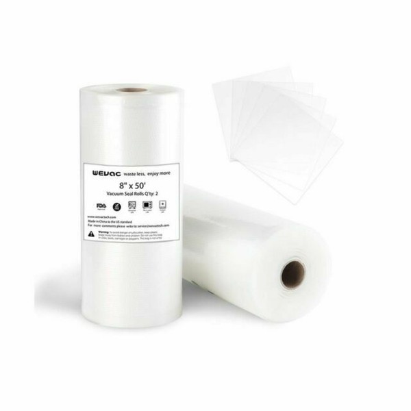 Wevac Food Storage BPA Free Vacuum Sealer Bags 8x50, Pack of 2 Rolls