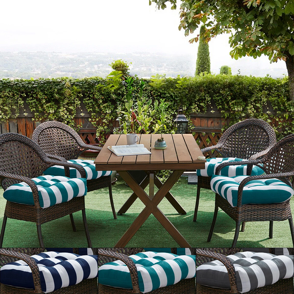 Havana Striped Tufted Patio Seat Cushion 2 4 6 or 12 Pack