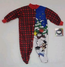 Vtg Christmas Frosty Snowman  Friends Footed Sleeper Baby Infant Red Plaid 6M