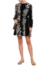 New VALENTINO Pleated floral-print wool-crepe mini dress Size 40