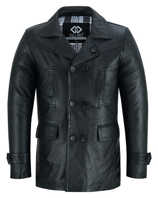 Dr Who Kreigsmarine Uboat Herren 3/4 Zweireiher Schwarz Lederjacke Erbsenmantel