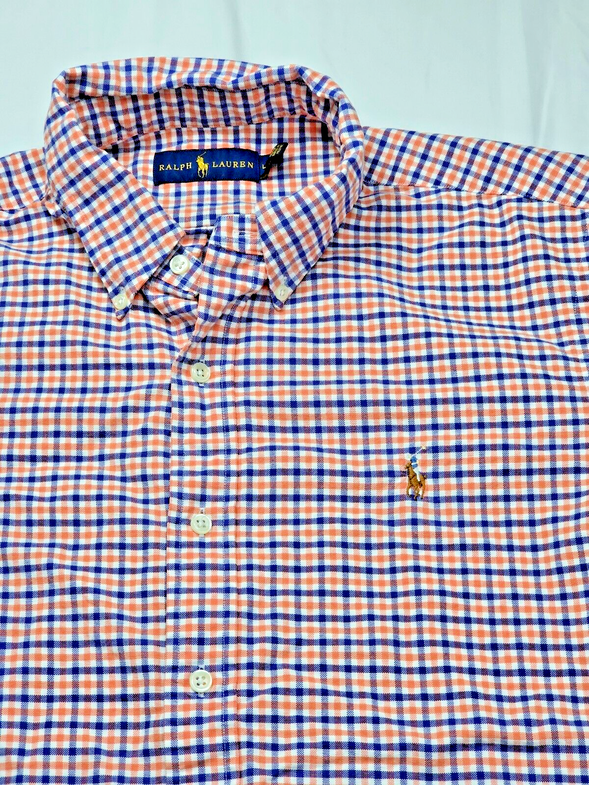 Polo Ralph Lauren Flesh Pony arancione a quadri uomo camicia manica lunga grande