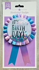 Large It's My Birthday Pastel Confetti Badge Ribbon XL Rosette Purple Happy Girl