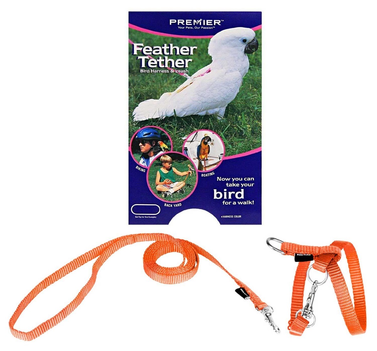 Premier Feather Tether Bird Harness and Leash MEDIUM BLAZE ORANGE - Mini  Macaws
