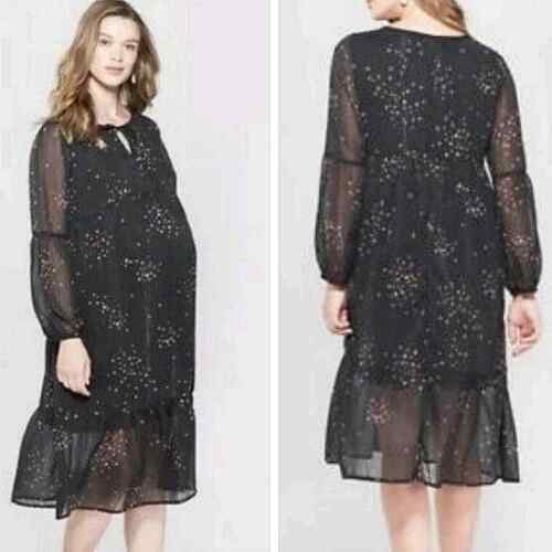 Seraphine NWT Dress 2 Navy Pleated Nursing Long Sleeve Knee Length Maternity  | eBay
