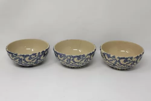 Lot 3 RRP Robinson Ransbottom Roseville Ohio Sponge Ware Cereal Soup Bowls 5.5”