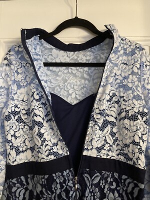 PAPER DOLLS London 3/4 Sleeves Blue/White lace pencil dress Size 8 | eBay
