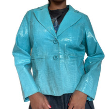 Vintage Y2k Blue Faux Leather Jacket Size 12