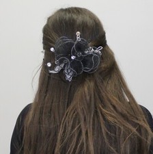 Vintage 80s Rhinestone Ruffle Barrette Made in France
