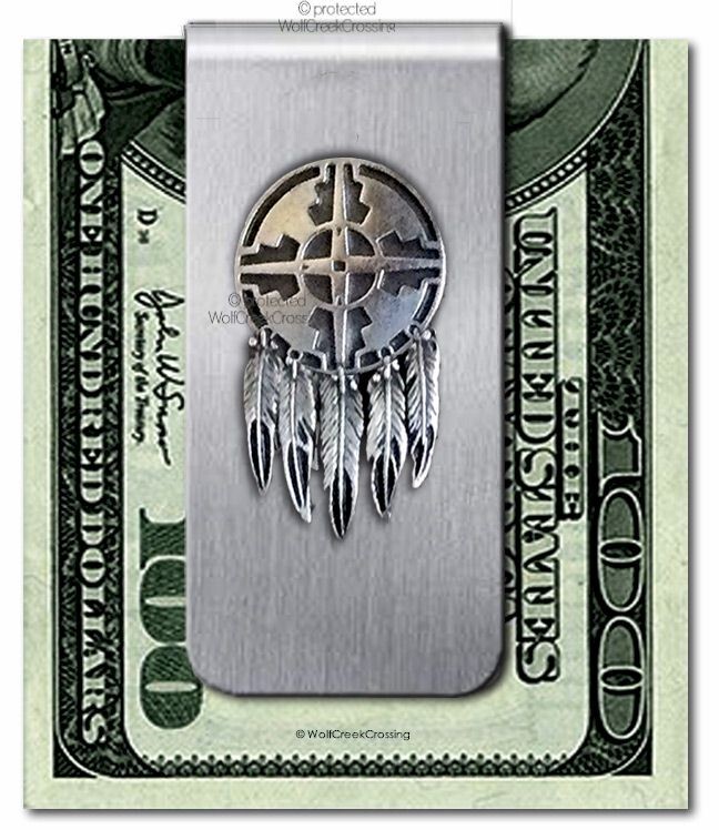 EAGLE FEATHER MEDICINE WHEEL MONEY CLIP Native Indian Tribal MENS Jewelry RARE