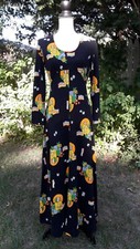 1970's JR Bazaar Bohemian Floral Print Reto Knit Maxi Dress VTG Sz 13 Modern Med