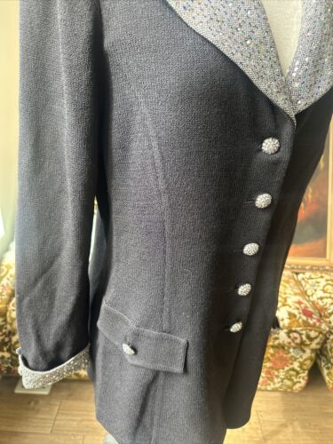St John Couture Marie Gray sz 14 Suit jacket long black embellished Buttons! - Picture 2 of 8