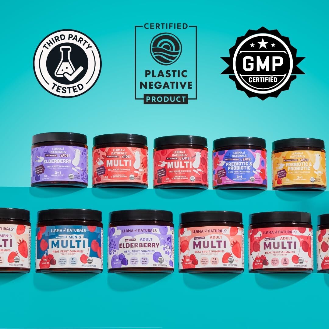 Llama Naturals Real Fruit Gummy Vitamins for Adults No Added Sugar Cane Whole...